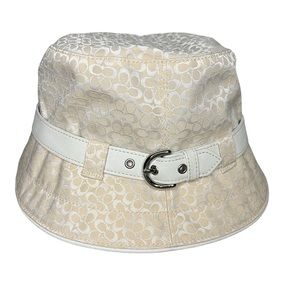 M/L Ivory Canvas Signature Monogram Coach Bucket Hat with Buckle and Print